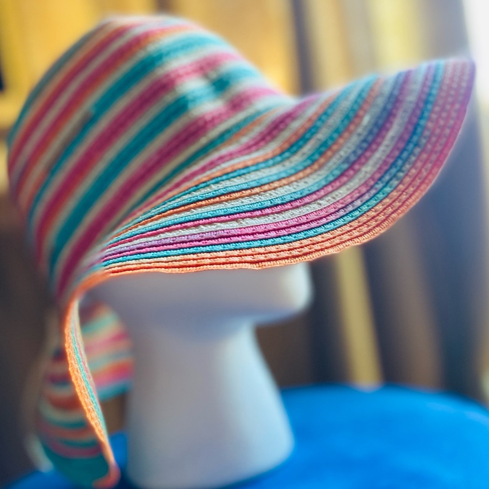 Colorful Wide Paper Brim Sun Hat - Picture 7 of 14